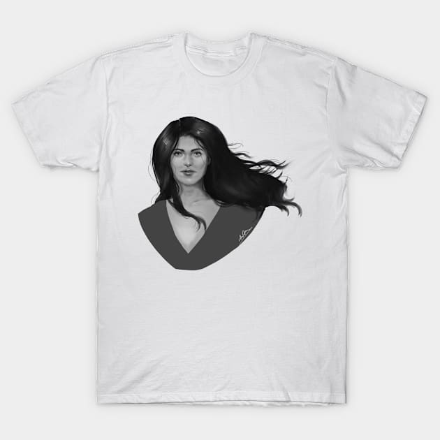 Woman painterly greyscale portrait T-Shirt by Hoshimem